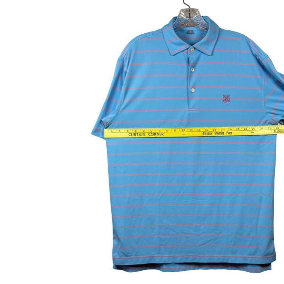 PETER MILLAR SUMMER COMFORT Golf Polo, Blue with Hot Pink Stripes, Size Medium - Picture 4 of 7